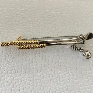 Liz Claiborne Signed Brooch Golf Clubs Silver Gold Tone Rhinestone Charm